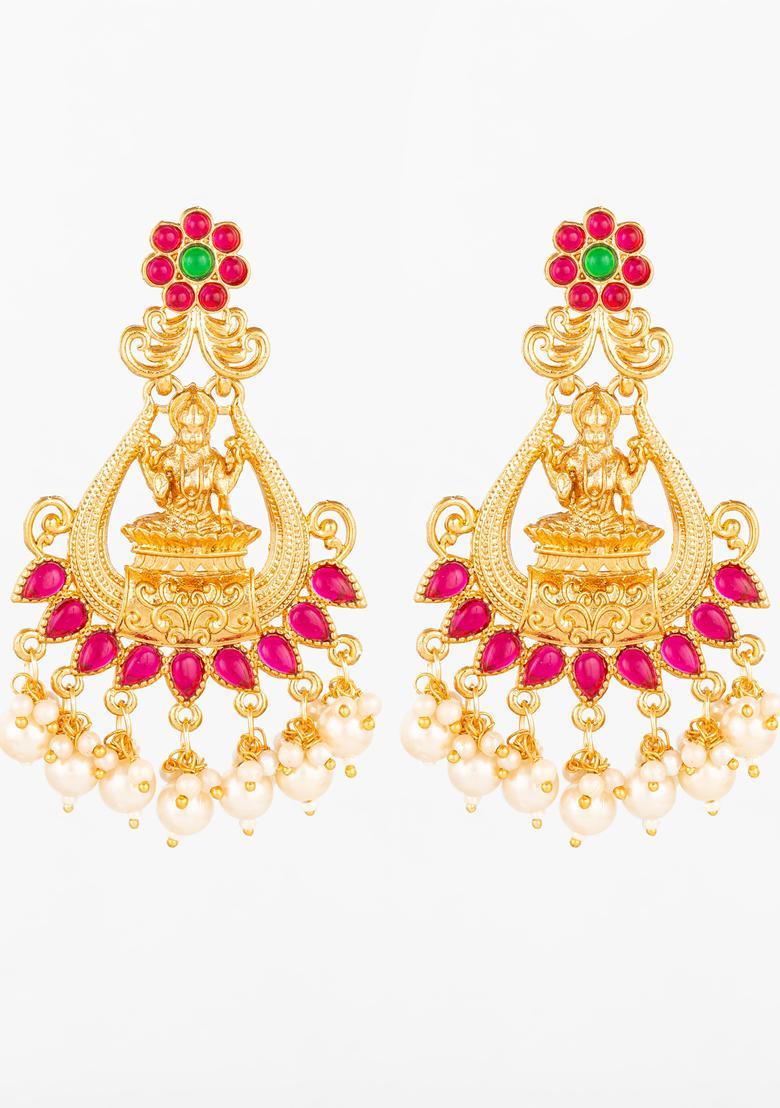 Multicolor Artificial Stones Alloy Chandelier Earring - Indya