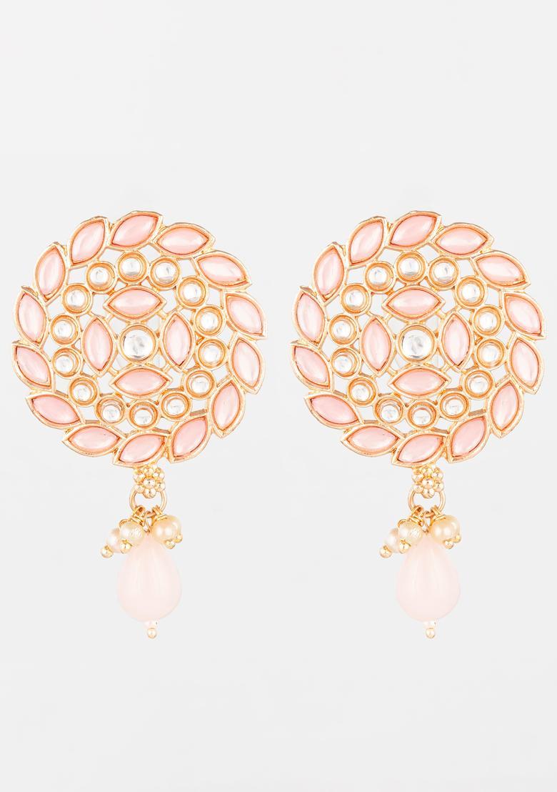 Pink Artificial Stones Alloy Stud Earrings - Indya