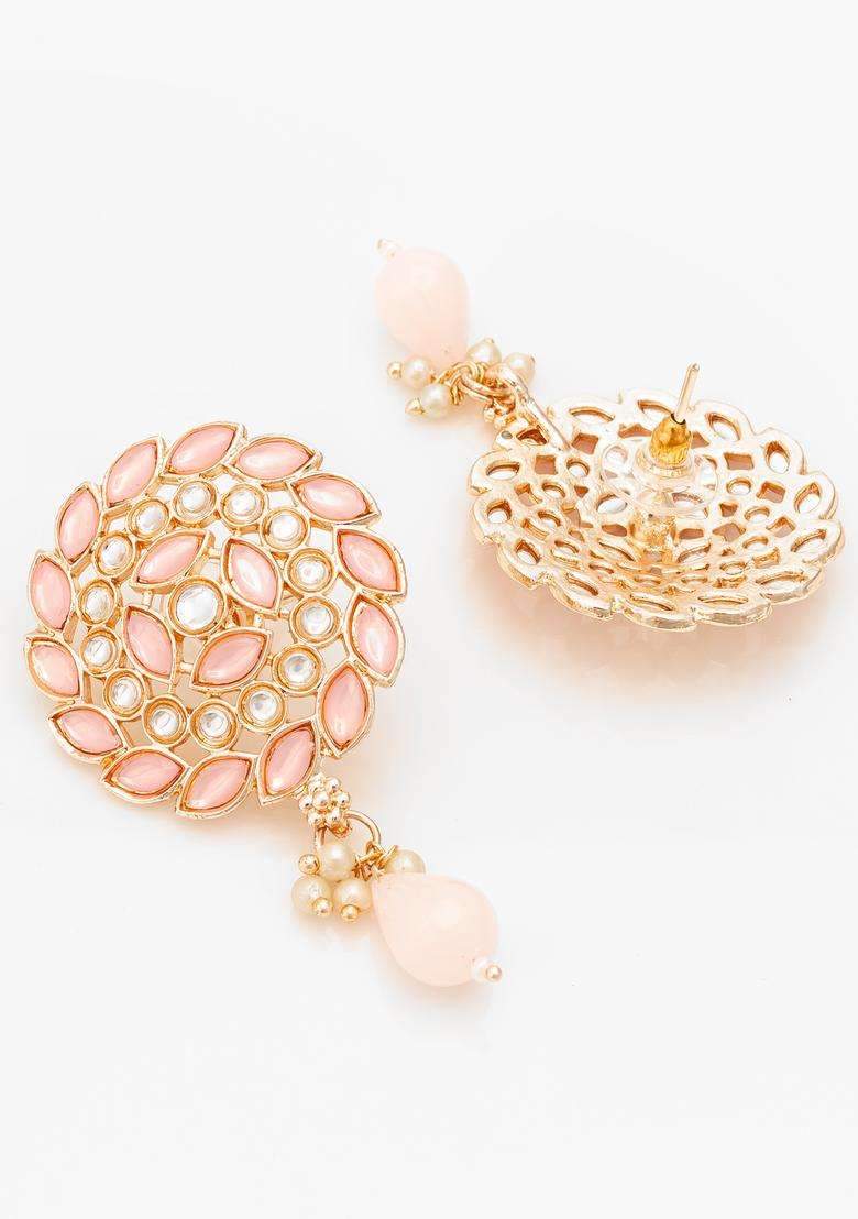 Pink Artificial Stones Alloy Stud Earrings - Indya