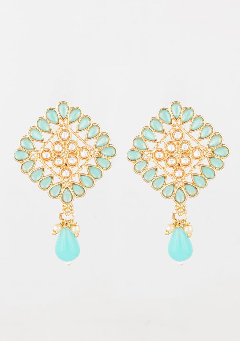 Turquoise Artificial Stones Alloy Stud Earrings - Indya