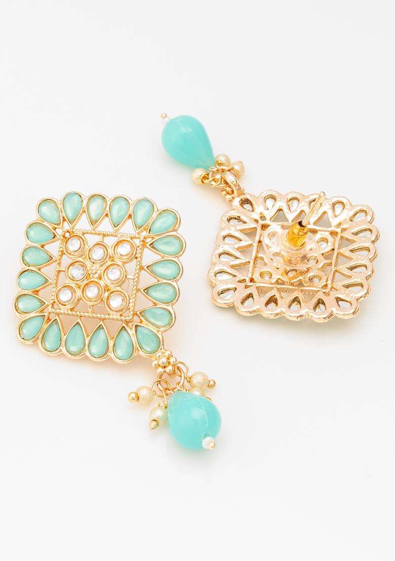 Turquoise Artificial Stones Alloy Stud Earrings - Indya