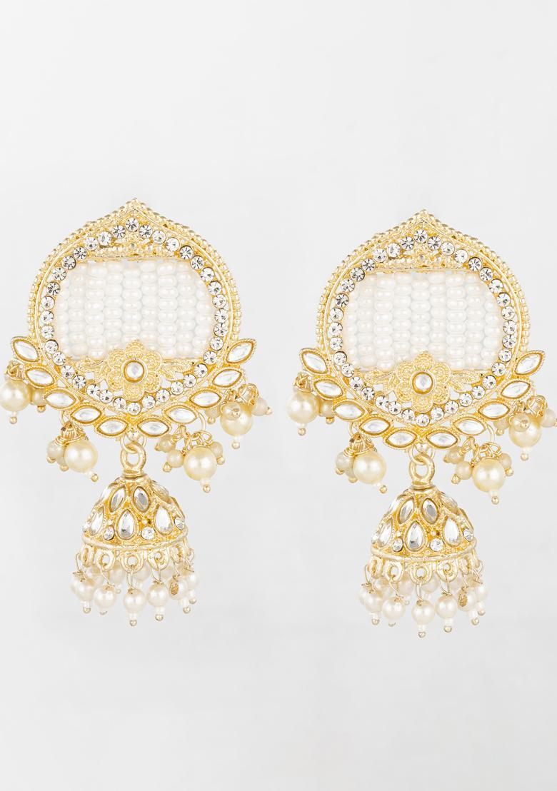 Golden Artificial Stones Alloy Chandelier Earring - Indya