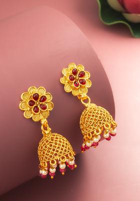Multicolor Artificial Stones Alloy Jhumka Earrings