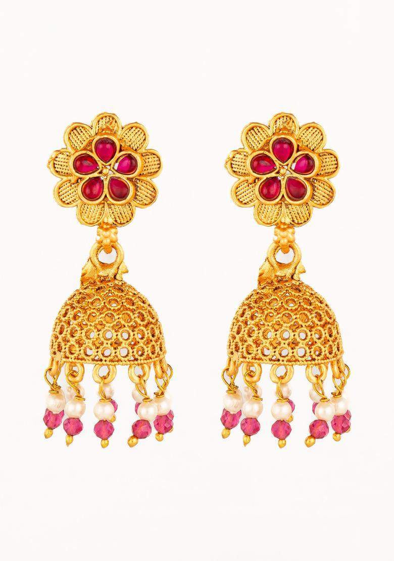 Multicolor Artificial Stones Alloy Jhumka Earrings - Indya