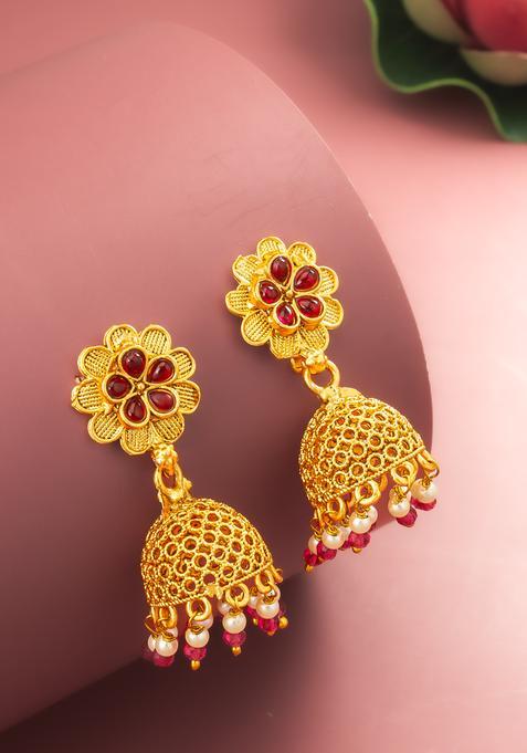 Multicolor Artificial Stones Alloy Jhumka Earrings