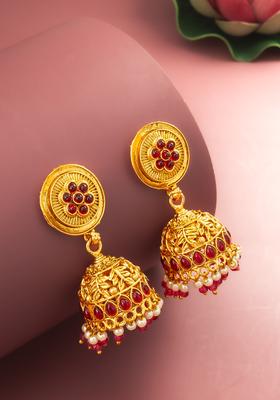 Red Artificial Stones Alloy Jhumka Earrings