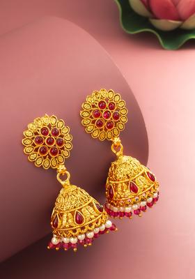 Red Artificial Stones Alloy Jhumka Earrings