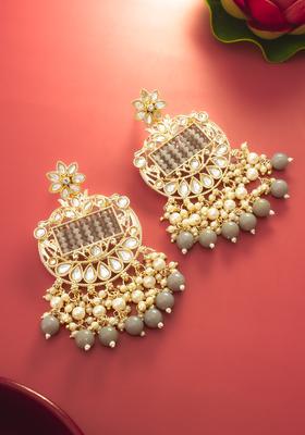 Grey Artificial Stones Alloy Chandelier Earring