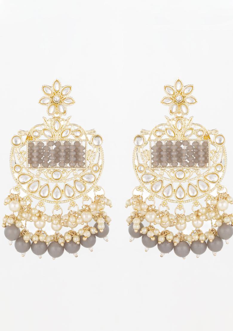 Grey Artificial Stones Alloy Chandelier Earring - Indya