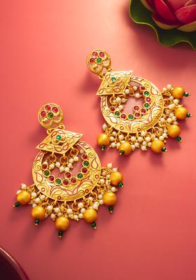 Yellow Artificial Stones Alloy Chandelier Earring