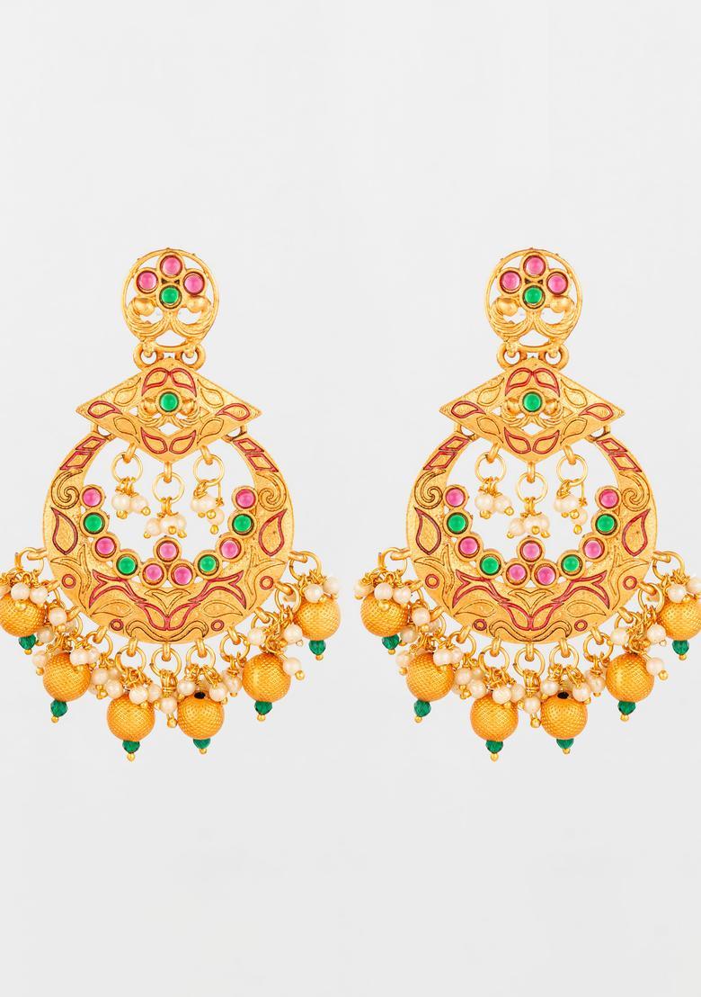 Yellow Artificial Stones Alloy Chandelier Earring - Indya