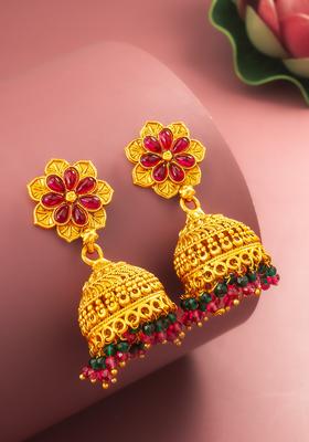 Multicolor Artificial Stones Alloy Jhumka Earrings