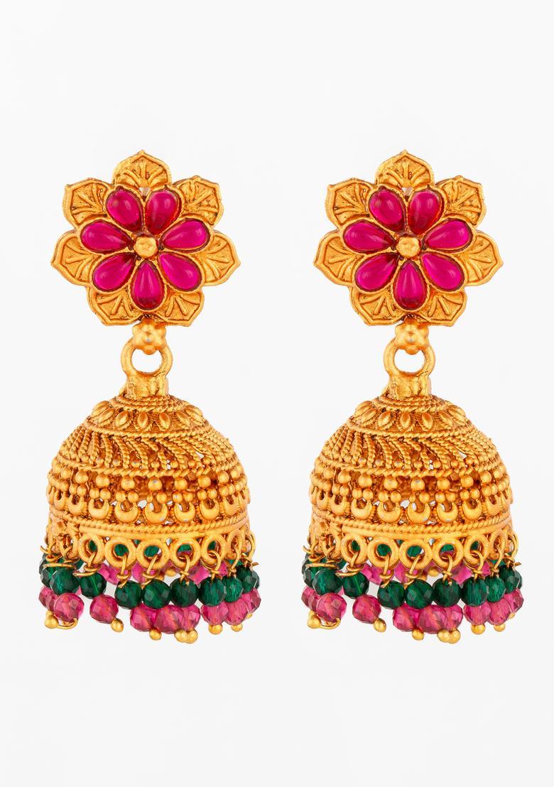 Multicolor Artificial Stones Alloy Jhumka Earrings - Indya