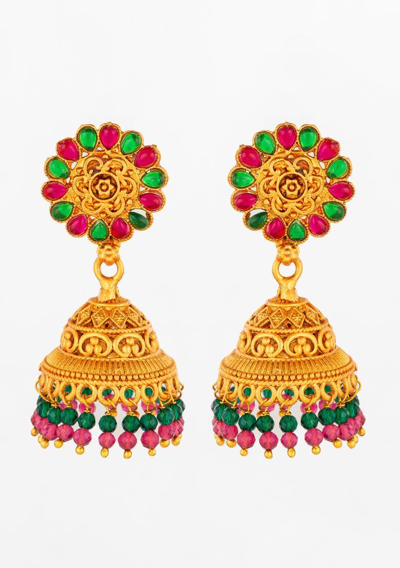 Multicolor Artificial Stones Alloy Jhumka Earrings - Indya