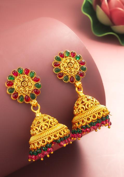 Multicolor Artificial Stones Alloy Jhumka Earrings