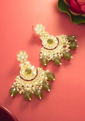 Green Beads Alloy Chandelier Earring