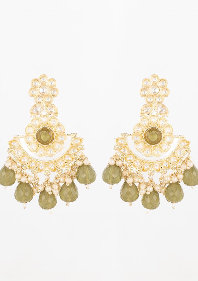 Green Beads Alloy Chandelier Earring - Indya