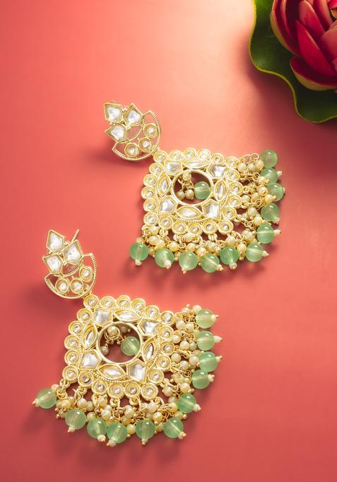 Green Kundan Alloy Chandelier Earring