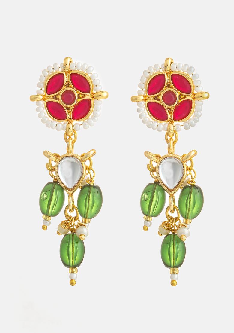 Multicolor Kundan Alloy Drop Earrings - Indya