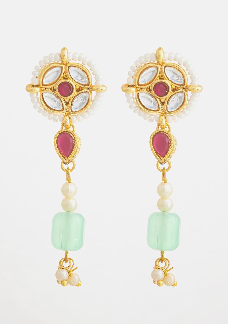 Multicolor Kundan Alloy Drop Earrings - Indya