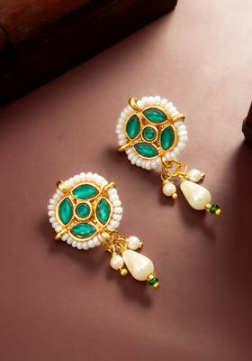Green Kundan Alloy Stud Earrings