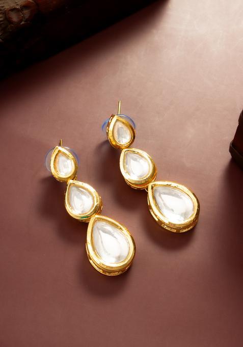 Golden Kundan Alloy Drop Earrings