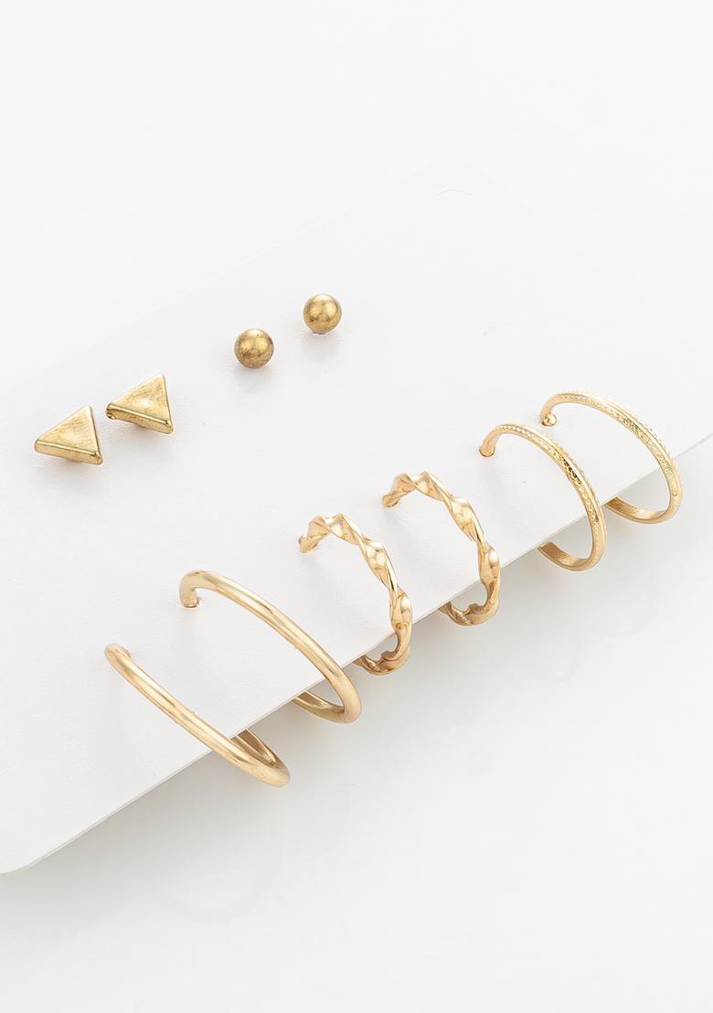 Golden Alloy Earrings Set - Indya