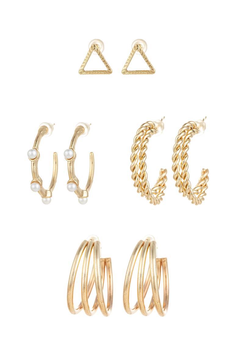 Golden Pearl Alloy Earrings Set - Indya