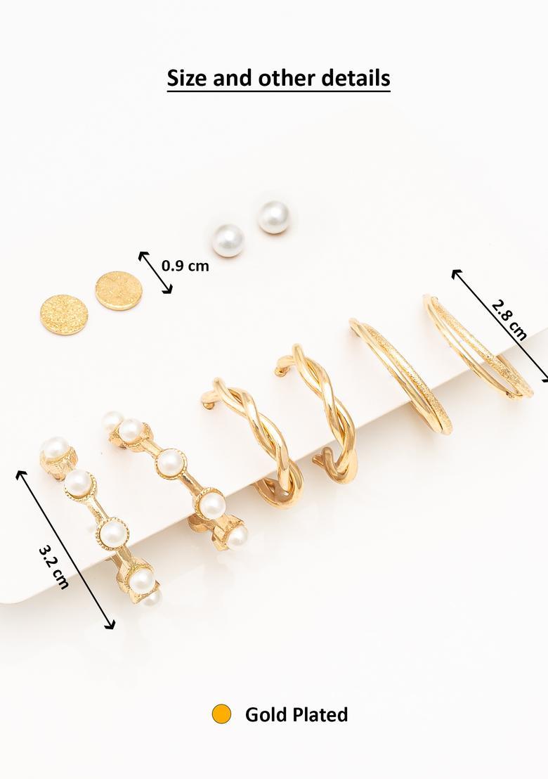 Golden Pearl Alloy Earrings Set - Indya