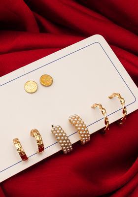Golden Pearl Alloy Earrings Set