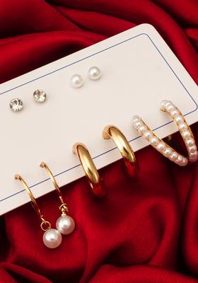 Golden Pearl Alloy Earrings Set