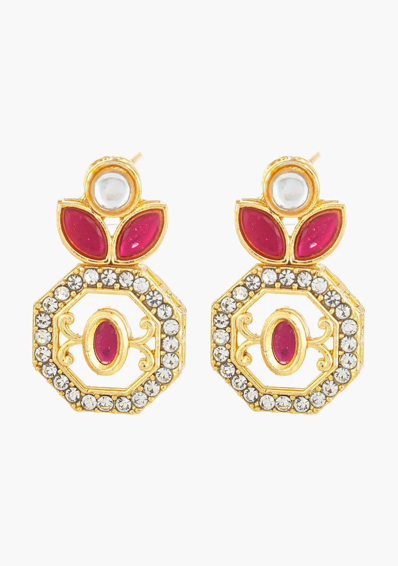 Red Kundan Alloy Stud Earrings - Indya