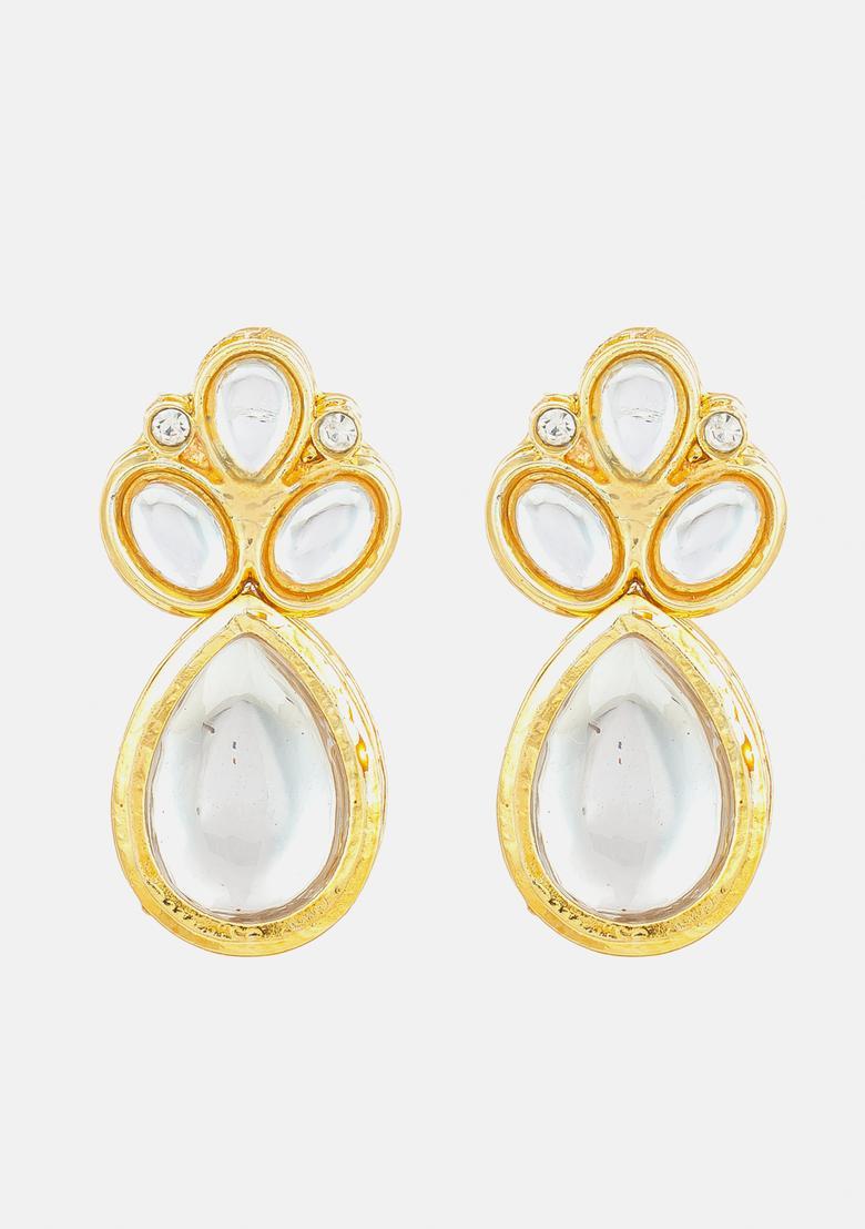 Golden Kundan Alloy Stud Earrings - Indya