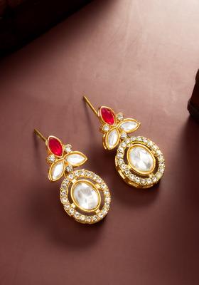 Red Kundan Alloy Drop Earrings