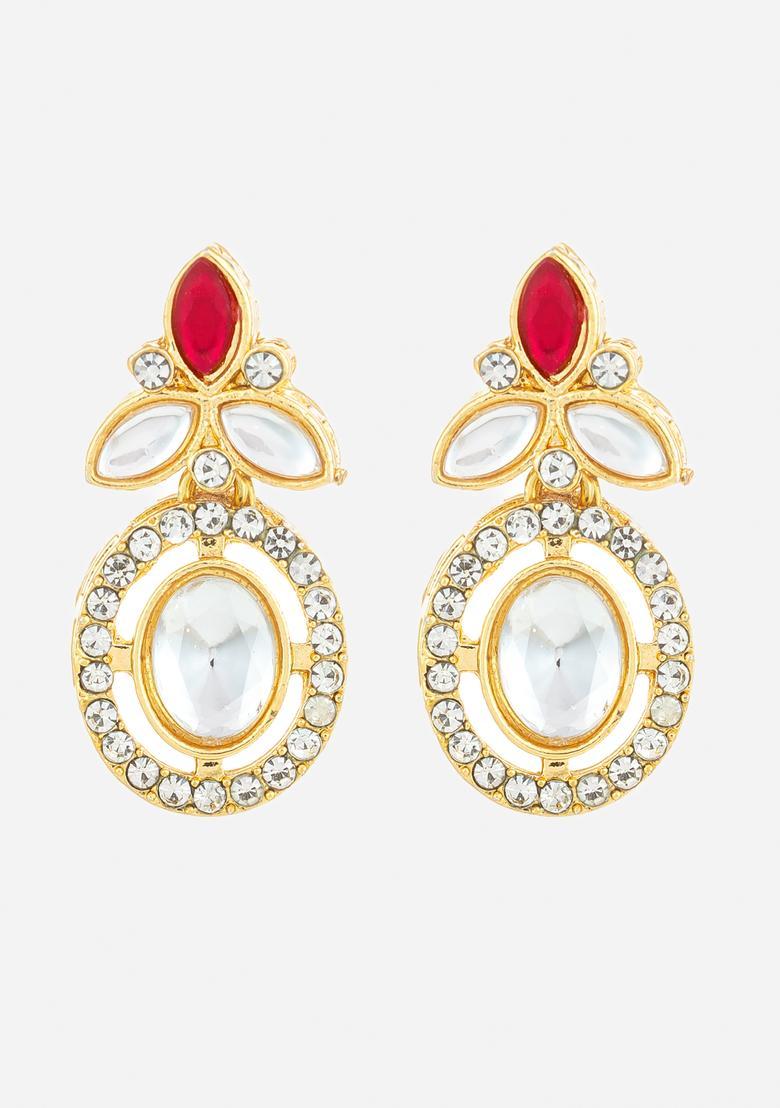 Red Kundan Alloy Drop Earrings - Indya