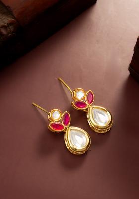 Red Kundan Alloy Drop Earrings