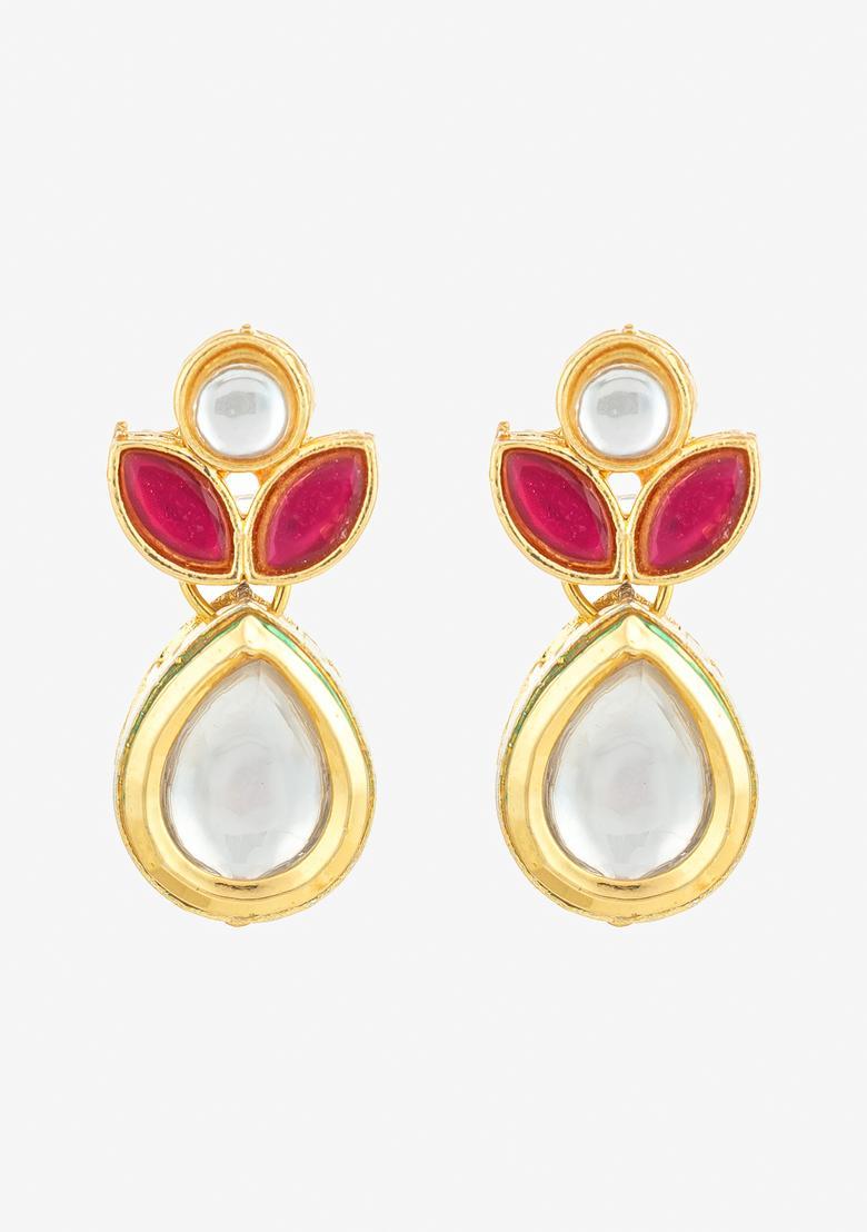 Red Kundan Alloy Drop Earrings - Indya