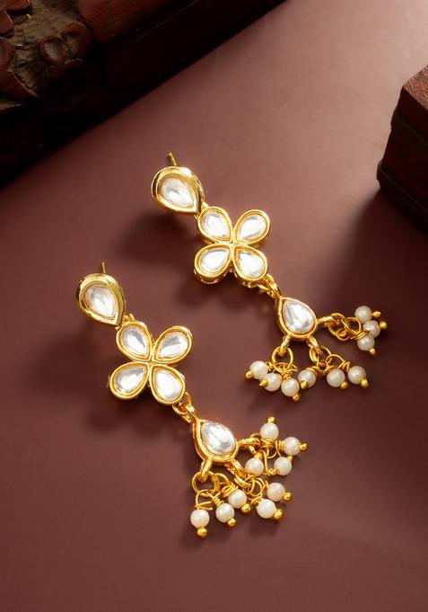 Golden Kundan Alloy Drop Earrings