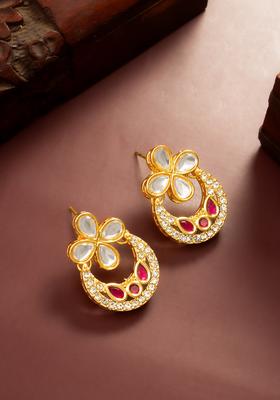 Red Kundan Alloy Drop Earrings