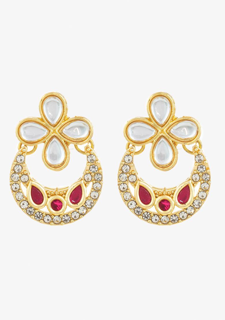 Red Kundan Alloy Drop Earrings - Indya
