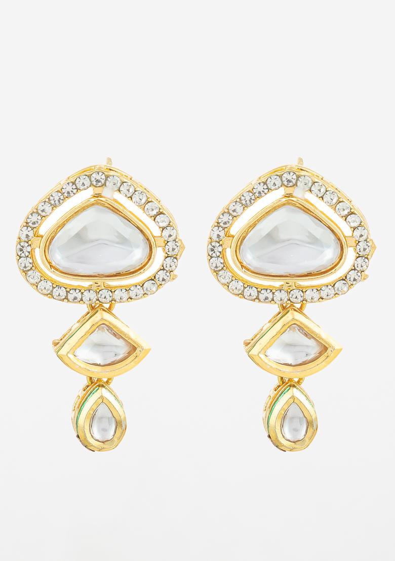Golden Kundan Alloy Drop Earrings - Indya
