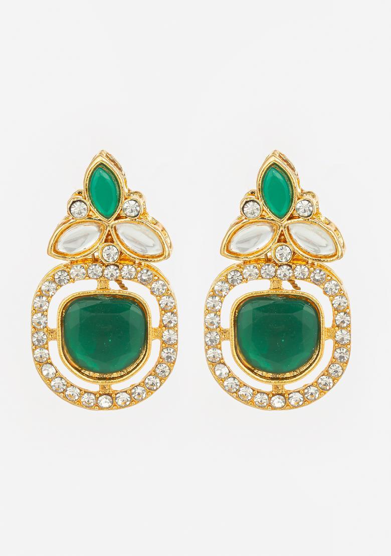 Green Kundan Alloy Stud Earrings - Indya