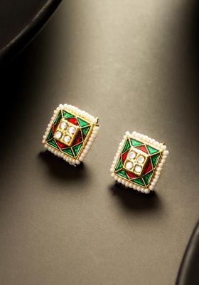 Green Kundan Alloy Stud Earrings
