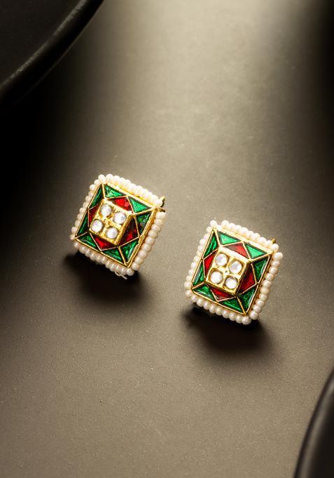 Green Kundan Alloy Stud Earrings