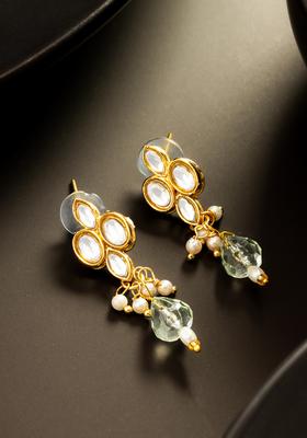 Golden Kundan Alloy Drop Earrings