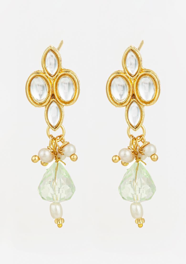 Golden Kundan Alloy Drop Earrings - Indya