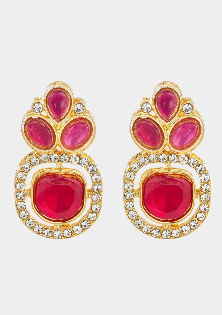 Red Artificial Stones Alloy Stud Earrings - Indya