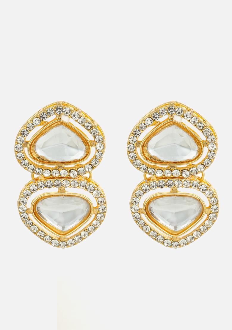 Golden Kundan Alloy Stud Earrings - Indya