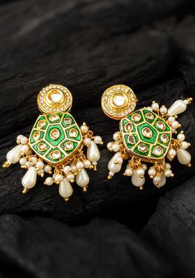 Green Kundan Alloy Stud Earrings