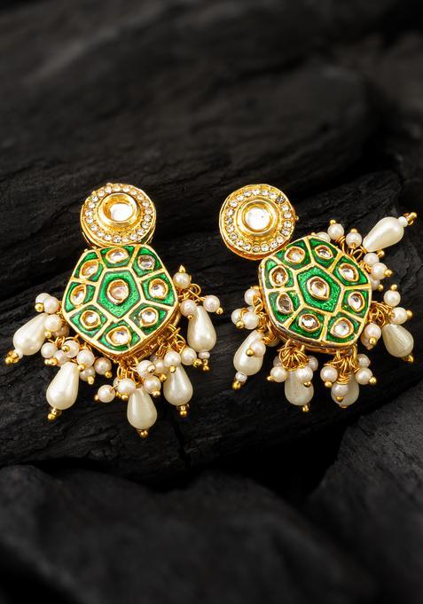 Green Kundan Alloy Stud Earrings